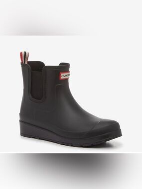 Hunter Black Tabitha Rain Boots with Red-Trim Pull Tabs Size 10